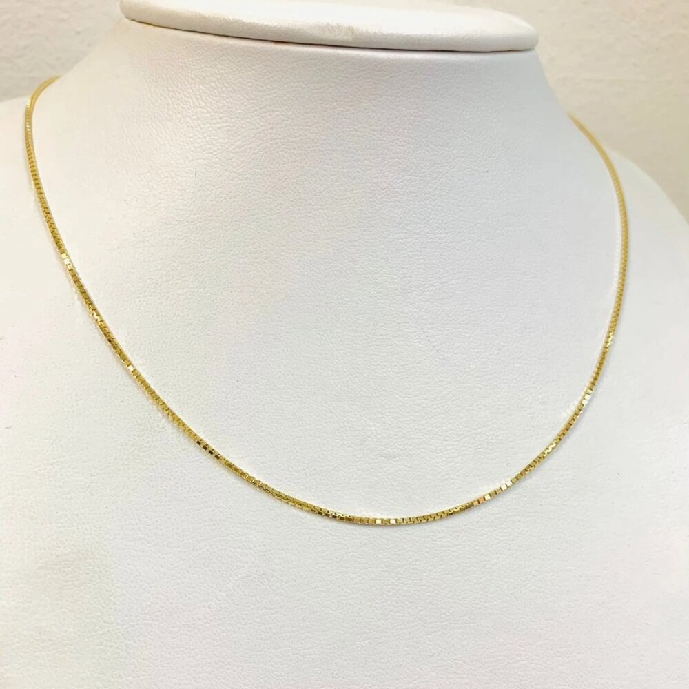14K Yellow Gold Box Link Chain Dainty Necklace for Kids  16" 0.8mm For Kids